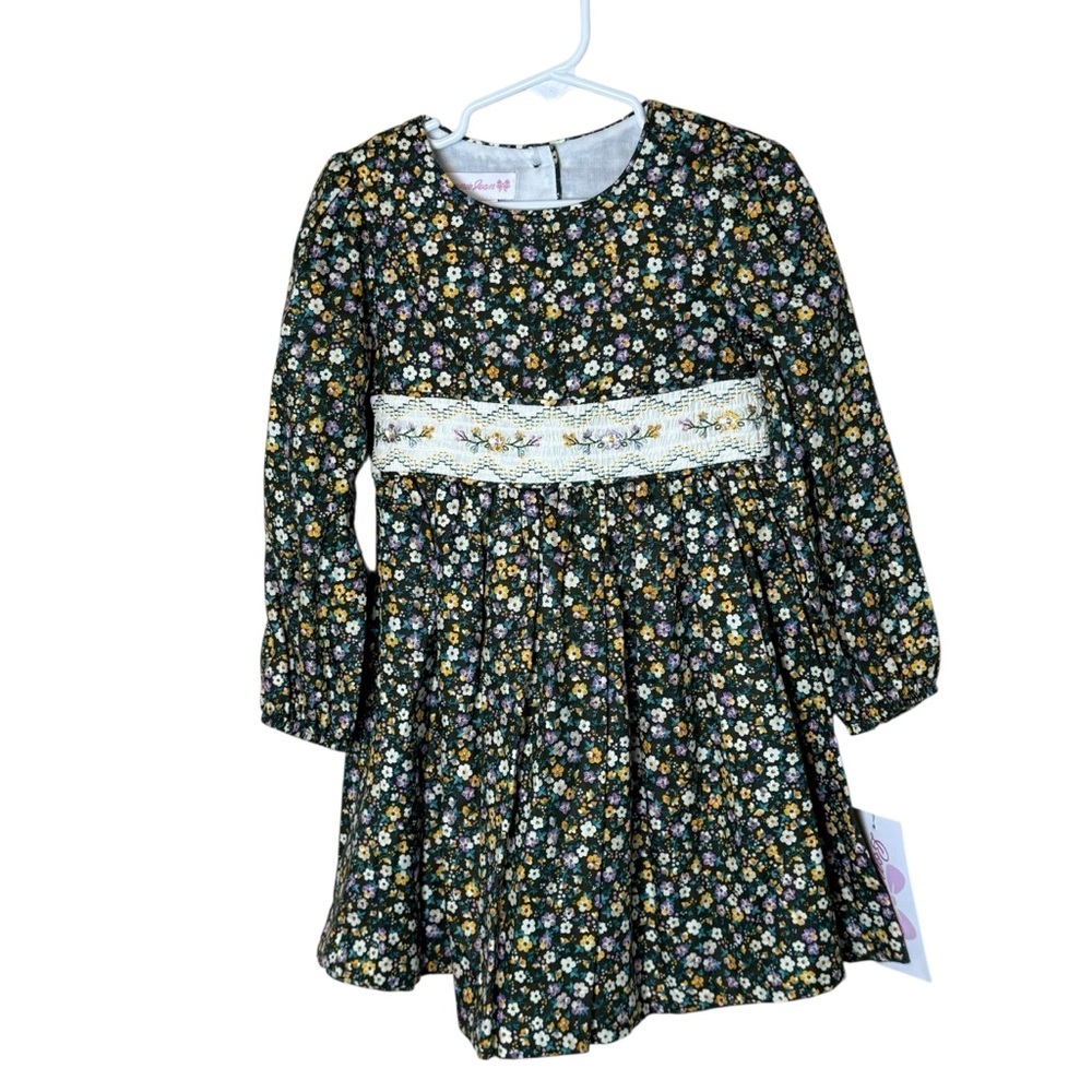 Bonnie Jean Girls Dress Size 4 Sage Green Ditsy‎ Floral Smocked Fall Autumn